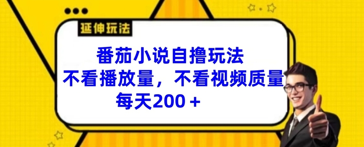 番茄小说自撸玩法，不看播放量，不看视频质量，每天200+【揭秘】-比钱轻创