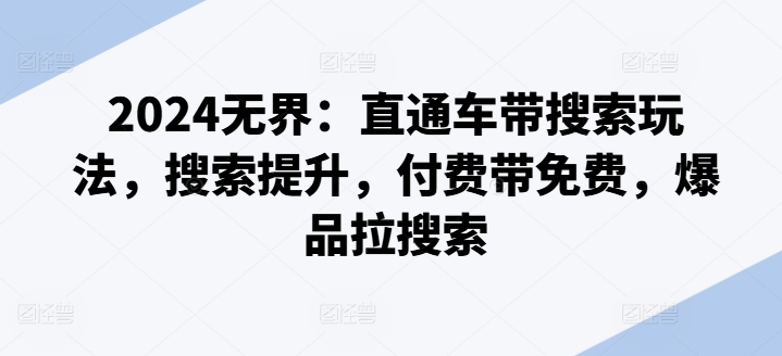 2024无界：直通车带搜索玩法，搜索提升，付费带免费，爆品拉搜索-比钱轻创
