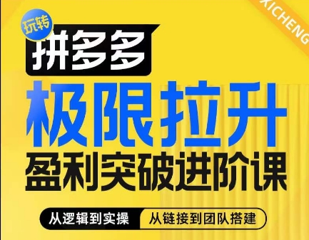 拼多多极限拉升盈利突破进阶课，​从算法到玩法，从玩法到团队搭建，体系化系统性帮助商家实现利润提升-比钱轻创