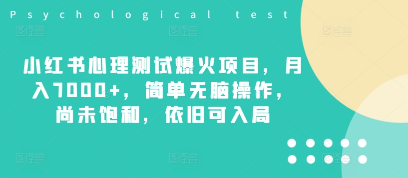 小红书心理测试爆火项目，月入7000+，简单无脑操作，尚未饱和，依旧可入局-比钱轻创