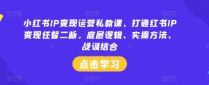 小红书IP变现运营私教课，打通红书IP变现任督二脉，底层逻辑、实操方法、战训结合-比钱轻创