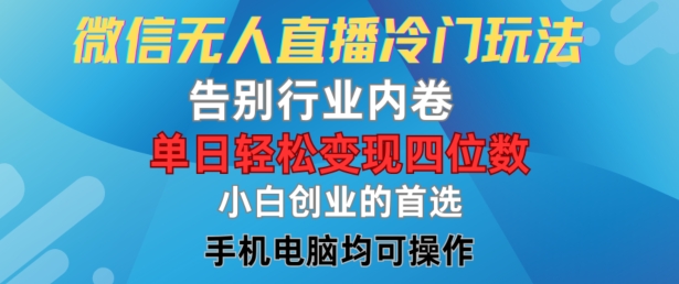 微信无人直播冷门玩法，告别行业内卷，单日轻松变现四位数，小白的创业首选【揭秘】-比钱轻创