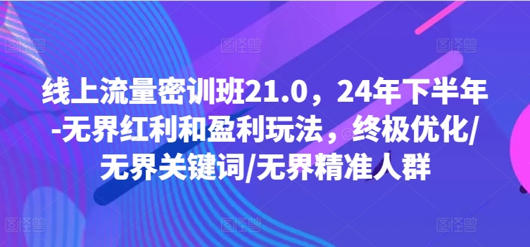 线上流量密训班21.0，24年下半年-无界红利和盈利玩法，终极优化/无界关键词/无界精准人群-比钱轻创