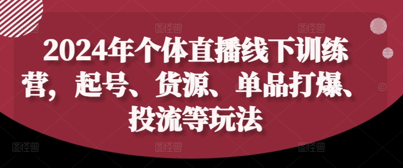 2024年个体直播训练营，起号、货源、单品打爆、投流等玩法-比钱轻创
