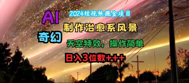 2024短视频掘金项目，AI制作治愈系风景，奇幻天空特效，操作简单，日入3位数【揭秘】-比钱轻创