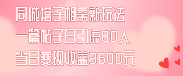 同城搭子相亲新玩法一篇帖子引流80人当日变现3600元(项目教程+实操教程)【揭秘】-比钱轻创