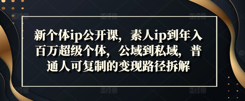 新个体ip公开课，素人ip到年入百万超级个体，公域到私域，普通人可复制的变现路径拆解-比钱轻创