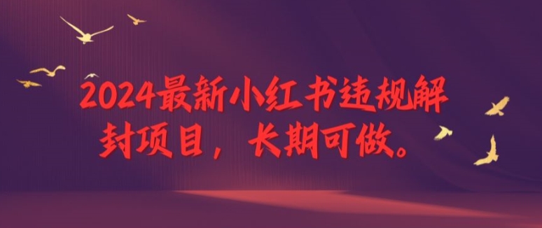 2024最新小红书违规解封项目，长期可做，一个可以做到退休的项目【揭秘】-比钱轻创