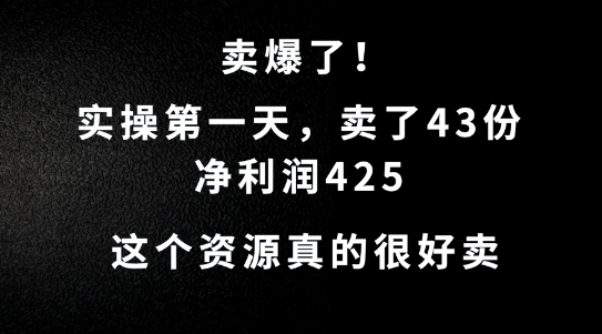这个资源，需求很大，实操第一天卖了43份，净利润425【揭秘】-比钱轻创