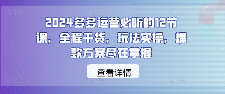 2024多多运营必听的12节课，全程干货，玩法实操，爆款方案尽在掌握-比钱轻创