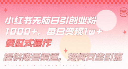 小红书无脑每日引流创业粉500+，小白每天只花半小时，躺赚长尾收益【揭秘】-比钱轻创