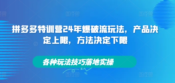拼多多特训营24年爆破流玩法，产品决定上限，方法决定下限，各种玩法技巧落地实操-比钱轻创
