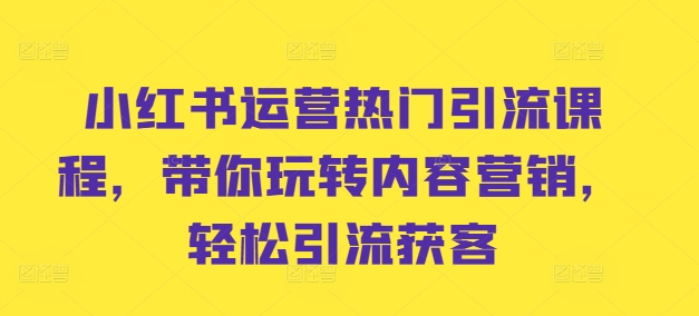 小红书运营热门引流课程，带你玩转内容营销，轻松引流获客-比钱轻创