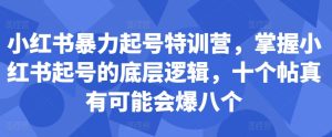 小红书暴力起号特训营，掌握小红书起号的底层逻辑，十个帖真有可能会爆八个-比钱轻创