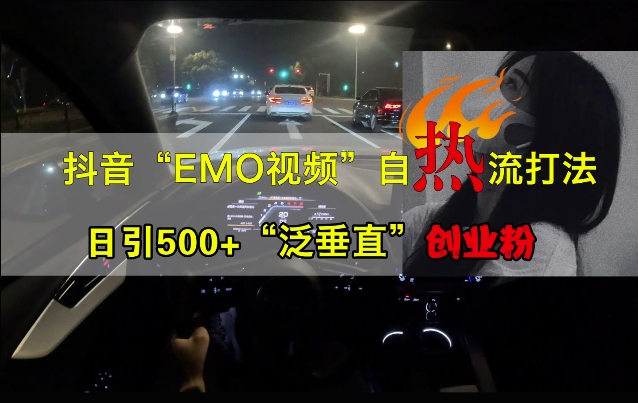 抖音EMO视频自热打法，日引500+“泛垂直”创业粉-比钱轻创