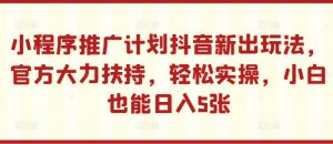 小程序推广计划抖音新出玩法,官方大力扶持,轻松实操,小白也能日入5张【揭秘】-比钱轻创