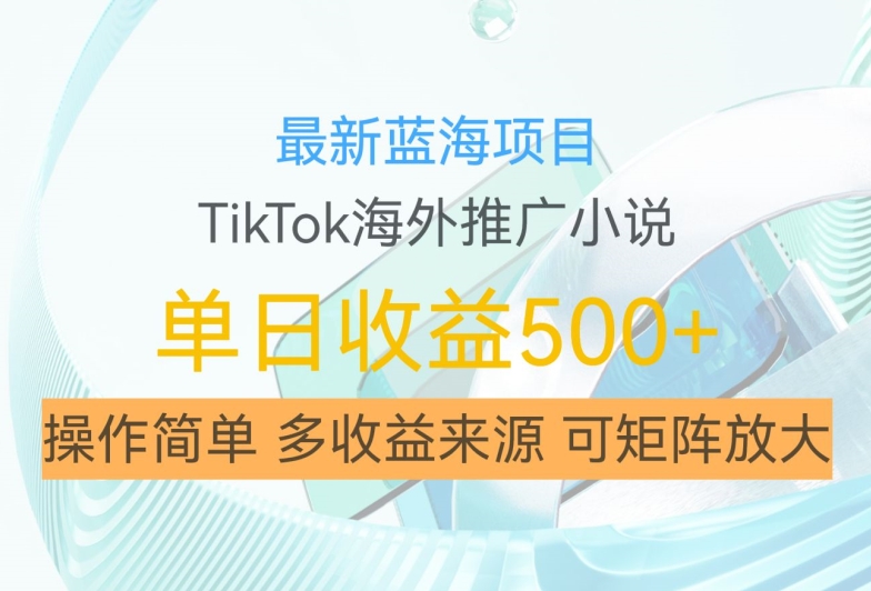 最新蓝海项目，利用tiktok海外推广小说赚钱佣金，简单易学，日入500+，可矩阵放大【揭秘】-比钱轻创