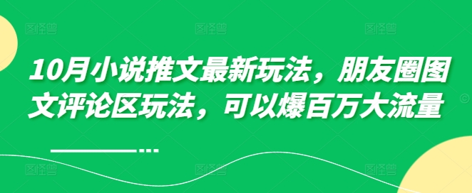10月小说推文最新玩法，朋友圈图文评论区玩法，可以爆百万大流量 -比钱轻创