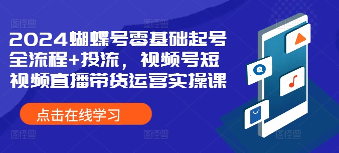 2024蝴蝶号零基础起号全流程+投流，视频号短视频直播带货运营实操课-比钱轻创