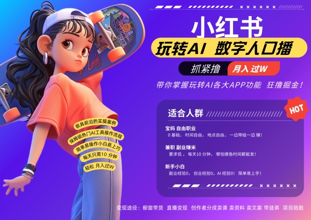 小红书数字人暴力起号，AI改写文案，再也不用费劲录口播，流量火爆月入破W轻松拿捏-比钱轻创