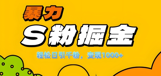 单人单机日引千粉，变现1k+，S粉流量掘金计划攻略【揭秘】-比钱轻创