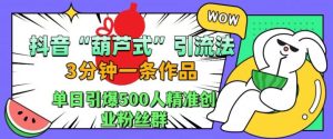 抖音葫芦式引流法，三分钟一条作品，单日引爆抖音500人精准创业粉丝群【揭秘】-比钱轻创