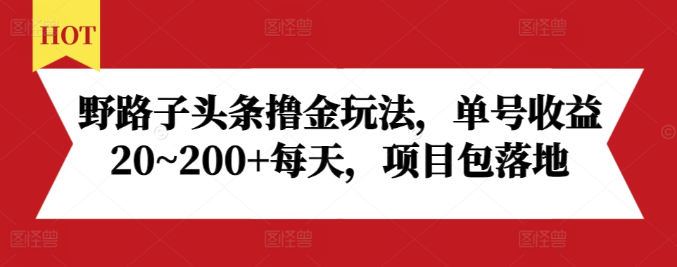 野路子头条撸金玩法，单号收益20~200+每天，项目包落地-比钱轻创