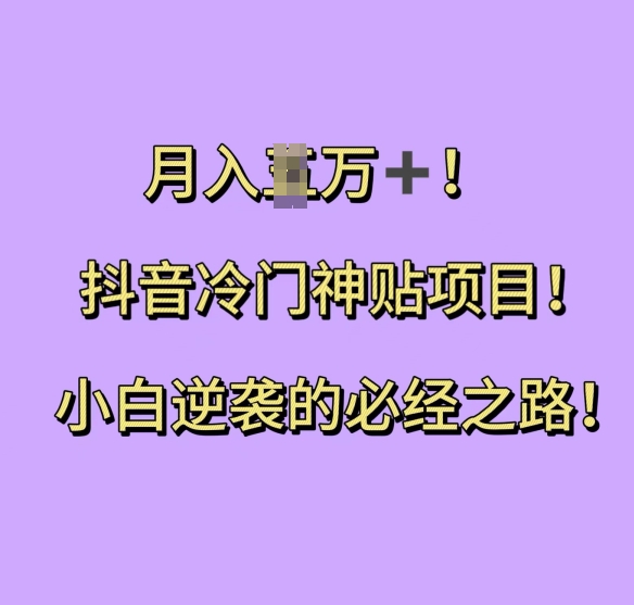 抖音冷门神贴项目，小白逆袭的必经之路，月入过W【揭秘】-比钱轻创