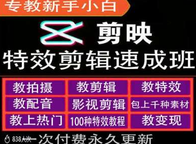剪映特效教程和运营变现教程，特效剪辑速成班，专教新手小白-比钱轻创