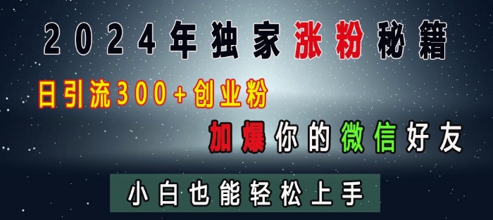 2024年独家涨粉秘籍，日引流300+创业粉，加爆你的微信好友，小白也能轻松上手-比钱轻创