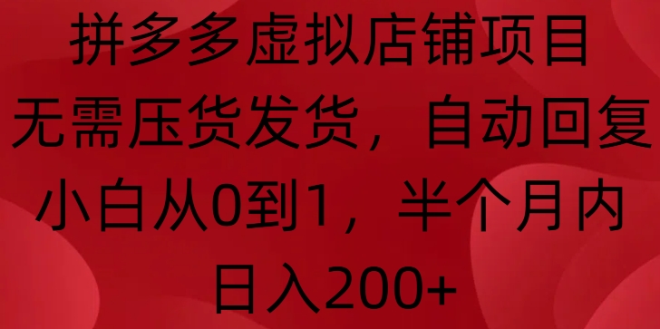 拼多多虚拟店铺项目，无需压货发货，自动回复，小白从0到1，半个月内日入200+【揭秘】-比钱轻创