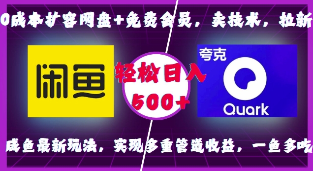 0成本扩容网盘+免费会员，卖技术，拉新，咸鱼最新玩法，实现多重管道收益，一鱼多吃，轻松日入500+-比钱轻创