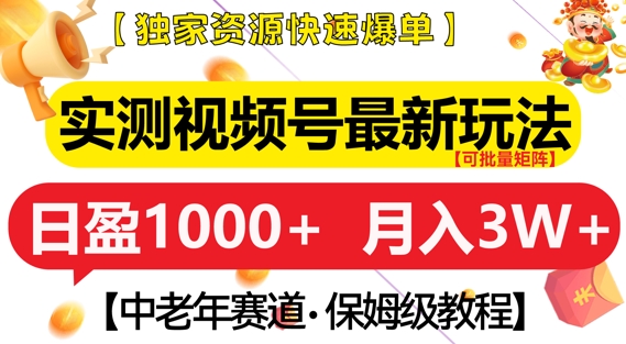 实测视频号最新玩法，中老年赛道，独家资源，月入过W+【揭秘】-比钱轻创