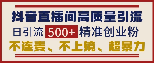 抖音直播间引流创业粉，无需连麦、不用上镜、超暴力，日引流500+高质量精准创业粉-比钱轻创