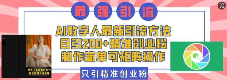 AI数字人最新引流方法，日引200+精准创业粉，制作简单可矩阵操作-比钱轻创