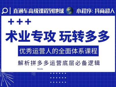 术业专攻玩转多多，优秀运营人的全面体系课程，解析拼多多运营底层必备逻辑-比钱轻创