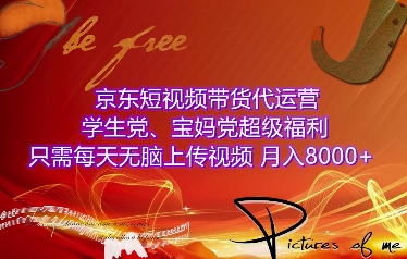 京东短视频带货代运营，学生党、宝妈党超级福利，只需每天无脑上传视频，月入8000+【仅揭秘】-比钱轻创