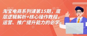 淘宝电商系列课第15期，底层逻辑解析+核心操作教程，运营、推广提升能力的必学课程+配套资料-比钱轻创