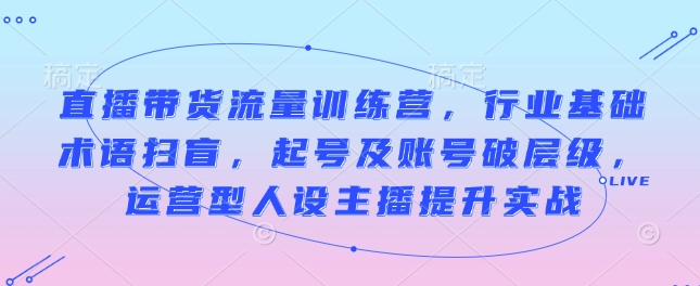 直播带货流量训练营，行业基础术语扫盲，起号及账号破层级，运营型人设主播提升实战-比钱轻创