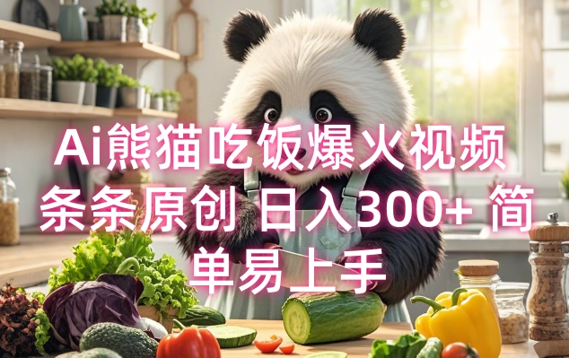 Ai熊猫吃饭爆火视频 条条原创 日入300+ 简单易上手-比钱轻创