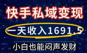 一天收入1691.5，快手私域变现，小白也能闷声发财-比钱轻创