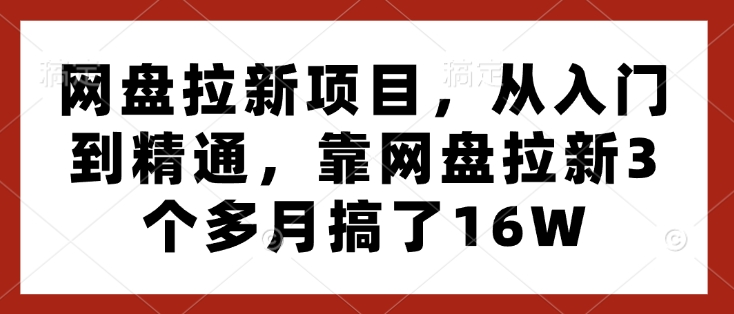 网盘拉新项目，从入门到精通，靠网盘拉新3个多月搞了16W-比钱轻创
