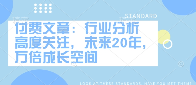 付费文章：行业分析 高度关注，未来20年，万倍成长空间-比钱轻创