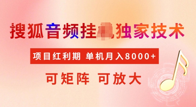 首发搜狐音频挂JI，项目红利期，可矩阵可放大，稳定月入5k【揭秘】-比钱轻创