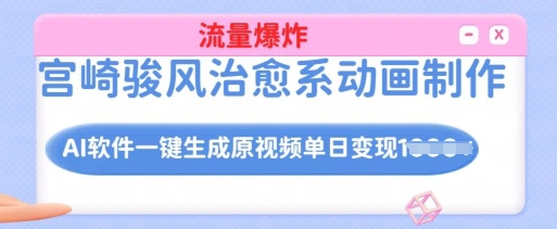 宫崎骏风治愈系动画制作，AI软件一键生成原创视频流量爆炸，单日变现多张，详细实操流程-比钱轻创