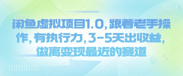 闲鱼虚拟项目1.0，跟着老手操作，有执行力，3-5天出收益，做离变现最近的赛道-比钱轻创