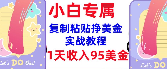 复制粘贴挣美金，0门槛，1天收入95美刀，3分钟学会，内部教程(首次公开)-比钱轻创