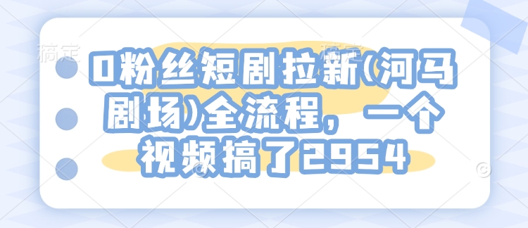 0粉丝短剧拉新(河马剧场)全流程，一个视频搞了2954-比钱轻创