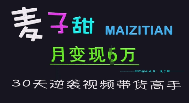 麦子甜30天逆袭视频带货高手，单月变现6W加特训营-比钱轻创