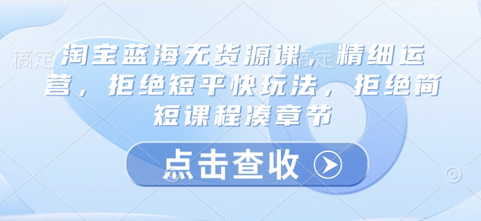 淘宝蓝海无货源课，精细运营，拒绝短平快玩法，拒绝简短课程凑章节-比钱轻创